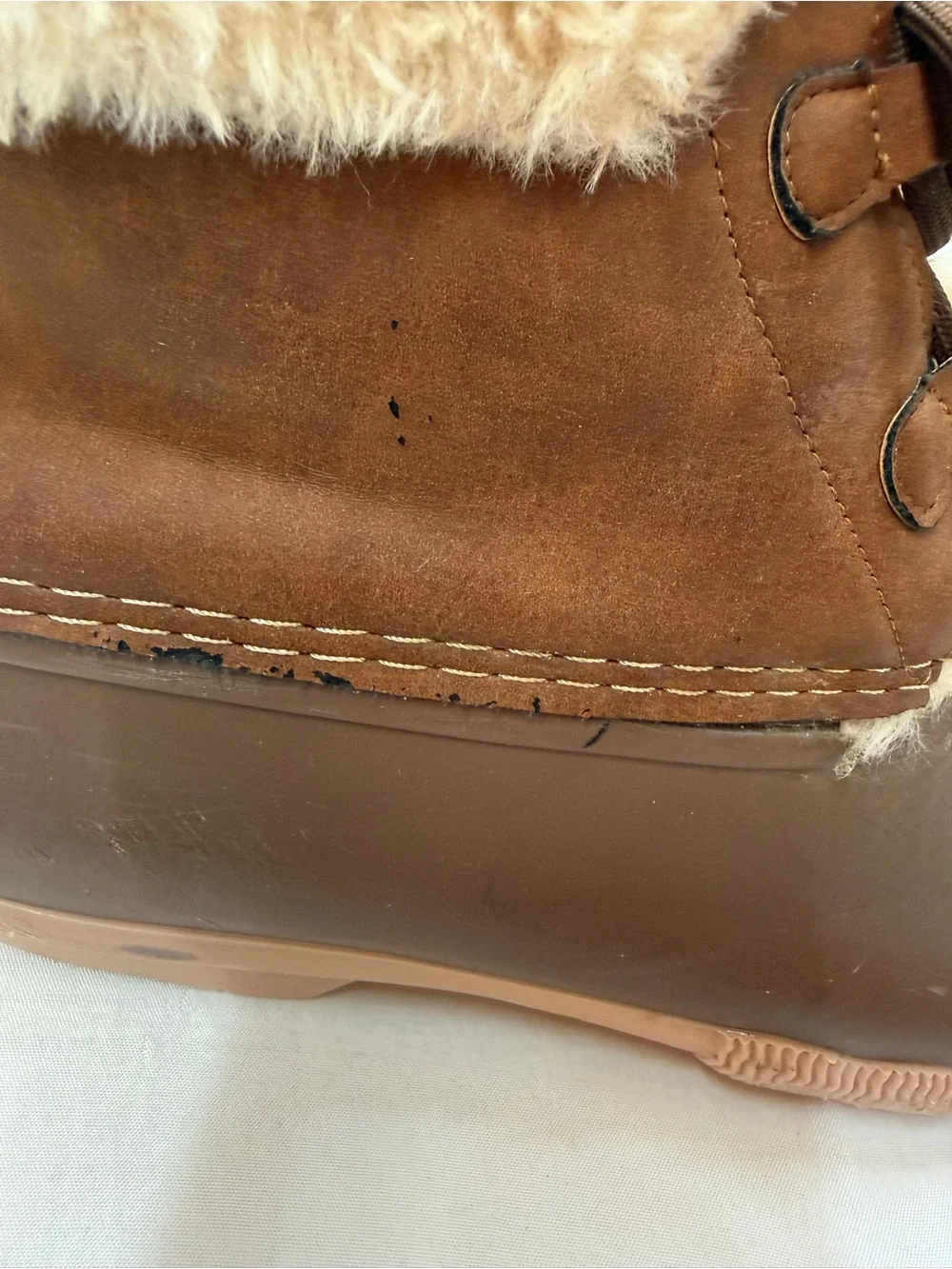 Outwoods Brown Faux-Shearling Lace-Up Duck Boots